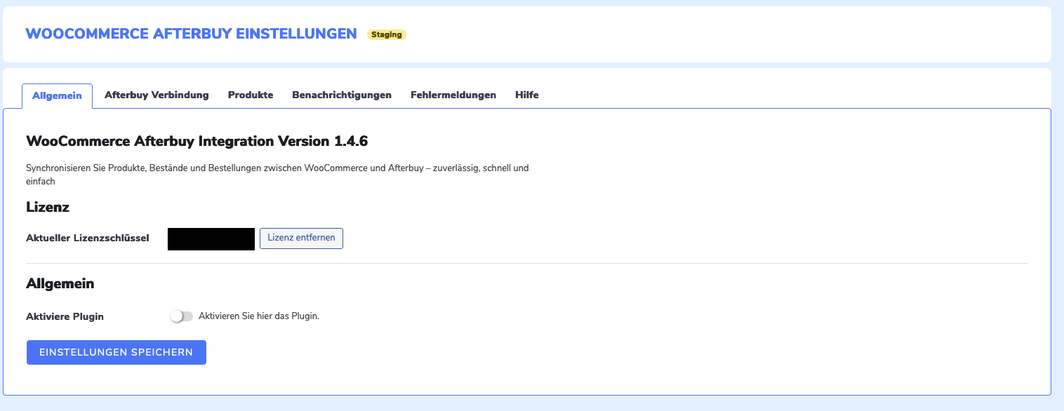 Allgemein-Tab mit aktivem Plugin-Schalter